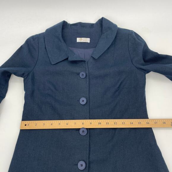 IRISH LINEN Jacket 3/4 Sleeve Lined Size 8 Blue Grey Button Front Long Line - Picture 7 of 9